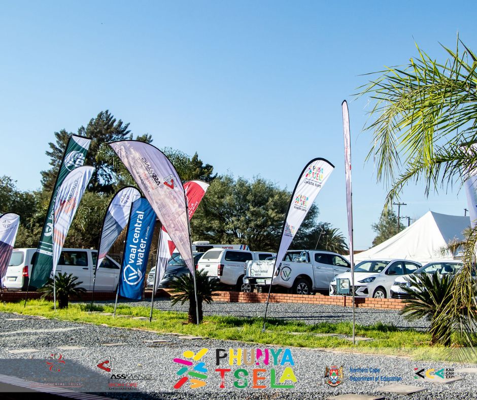 Expo venue with exhibitor banners